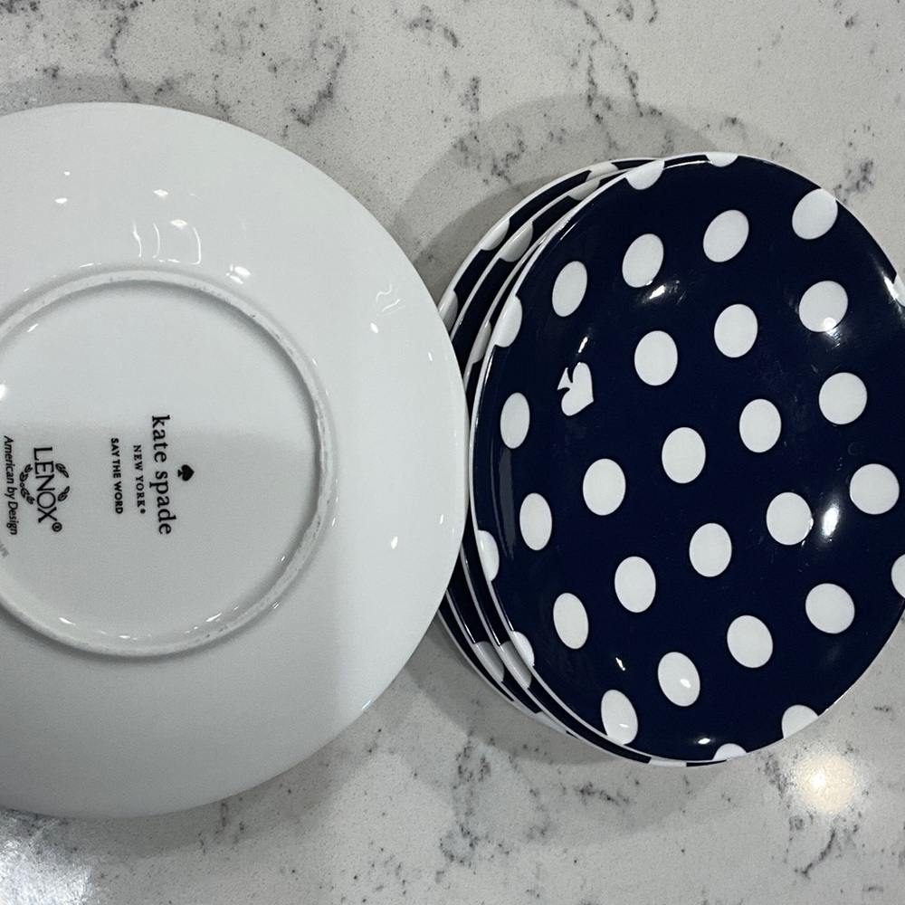 Lenox New York, Kate Spade mini cheese plates, 5 included, blue polka dot